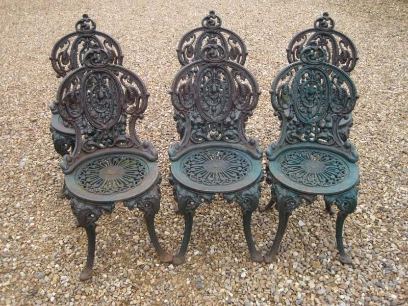 Set of 6 Vintage Reclaimed Cast Iron Garden Chairs - 5004