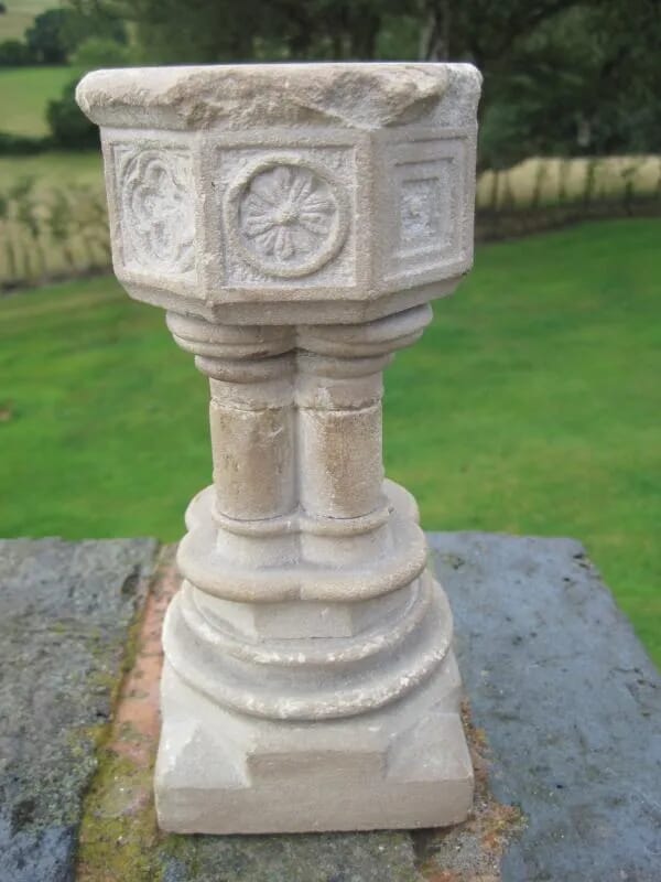 Antique Miniature Travelling Antique Limestone Church Font - 4756