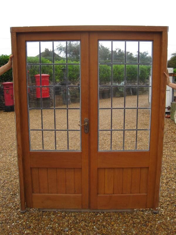 Pair of Antique Reclaimed Oak Glazed Doors with Frame - 5014
