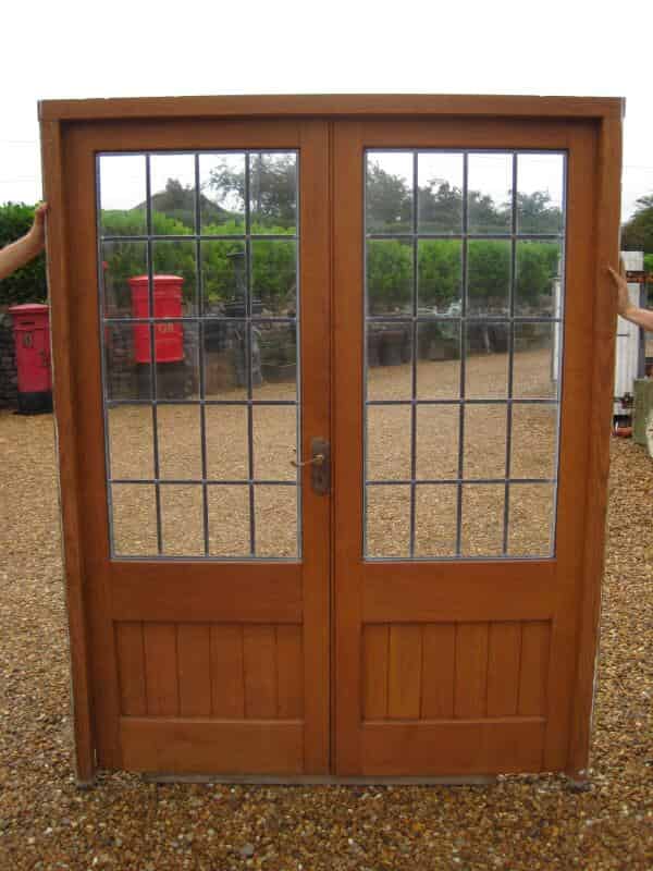 Pair of Antique Reclaimed Oak Glazed Doors with Frame