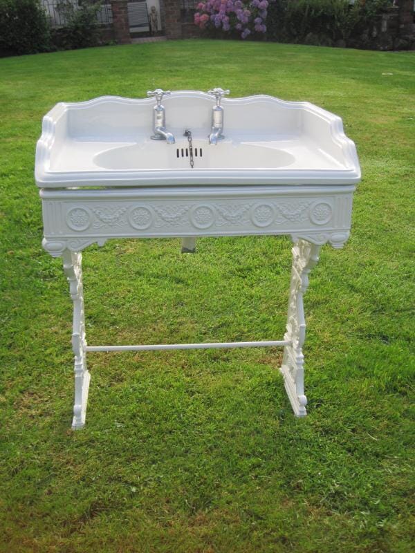 Original Antique Victorian Bathroom Sink with Cast Iron Stand - 4027