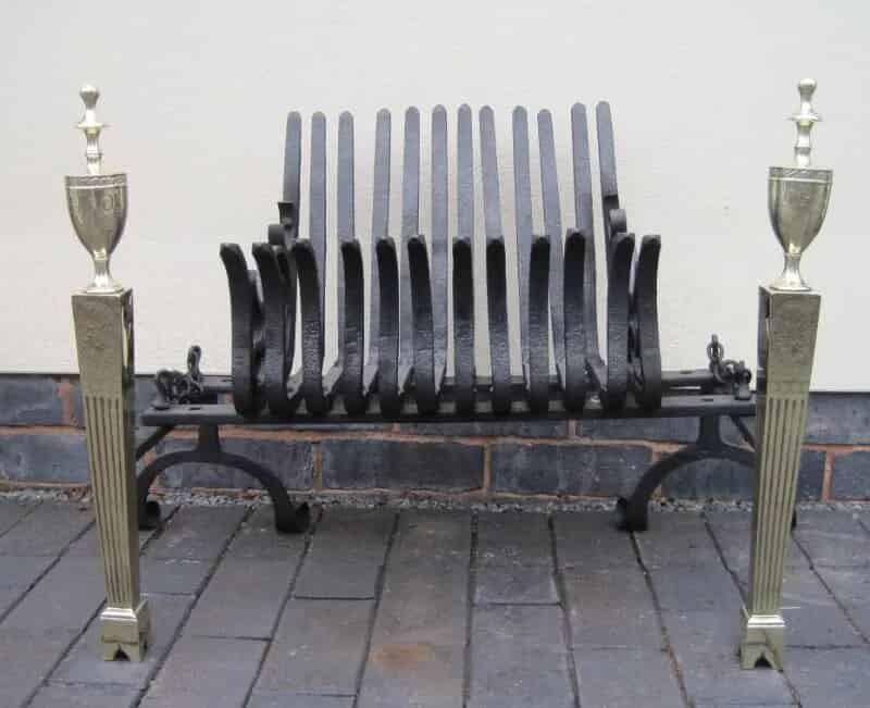 Rare Early Victorian Antique Brass and Wrought Iron Fire Basket