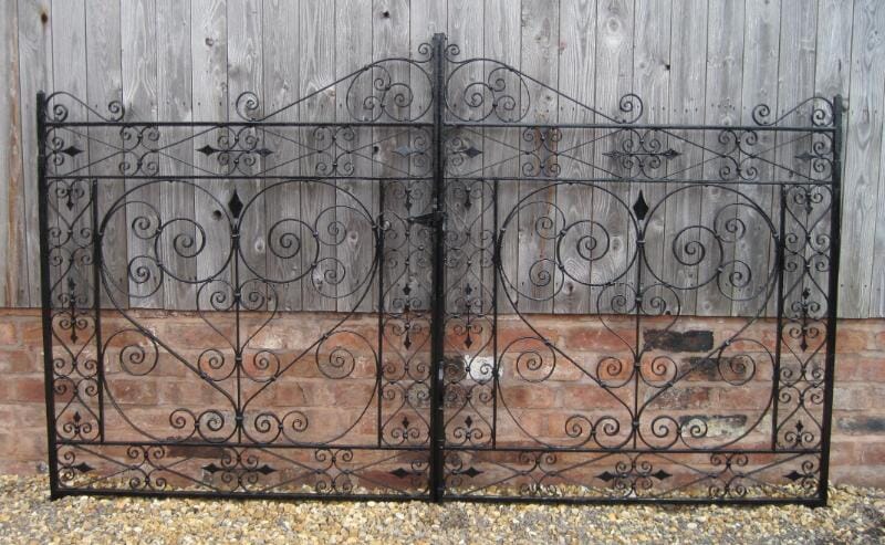 Pair of Reclaimed Wrought Iron Gates with hinges and stays - 4928