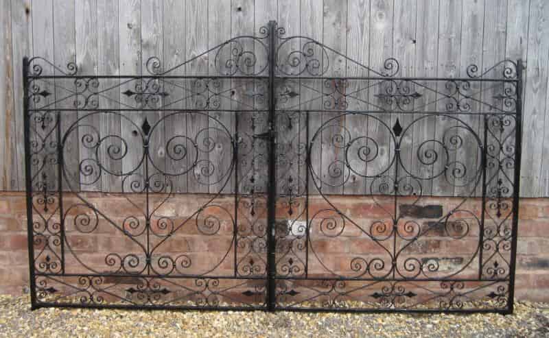 Pair of Reclaimed Wrought Iron Gates with hinges and stays