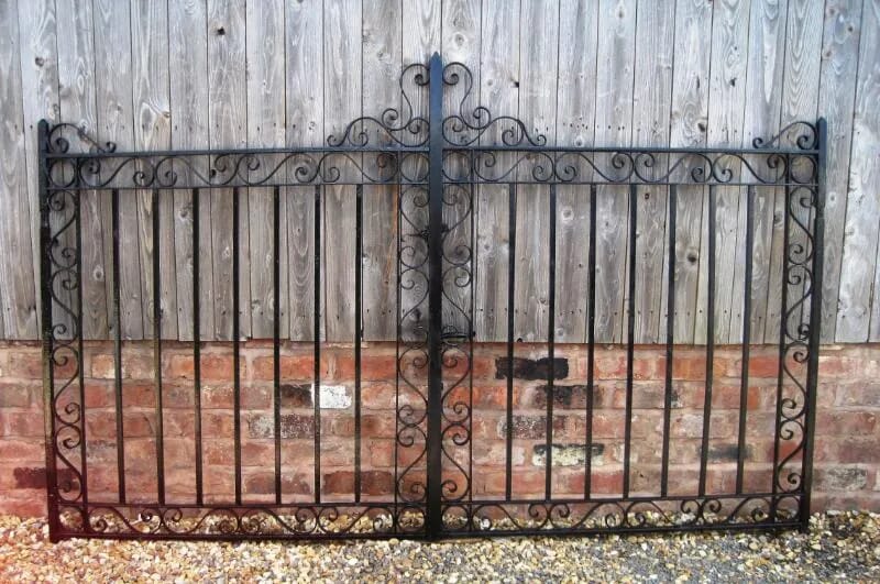 Pair of Salvaged Wrought Iron Gates with hinges and stays - 4708
