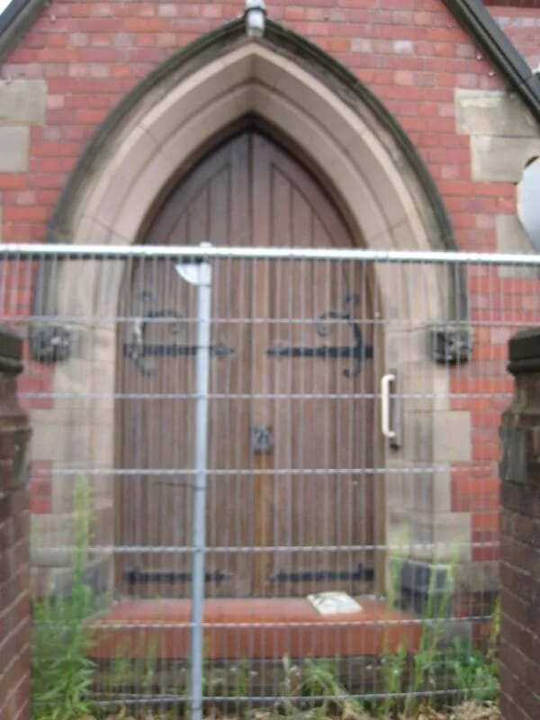 Pair of Antique Oak Gothic Arched Church Doors With Stone Frame - 5123