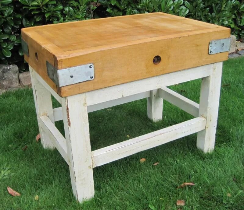Antique Reclaimed Butchers Block on Painted Stand - 5104