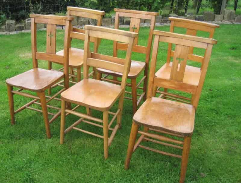 Set of 6 Antique Reclaimed Church Chairs