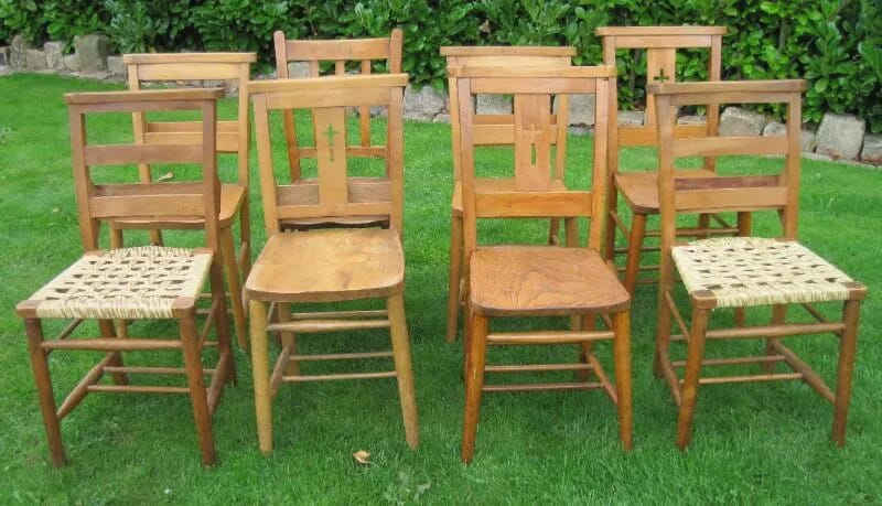 Set of 8 Antique Reclaimed Church Chairs - 5137
