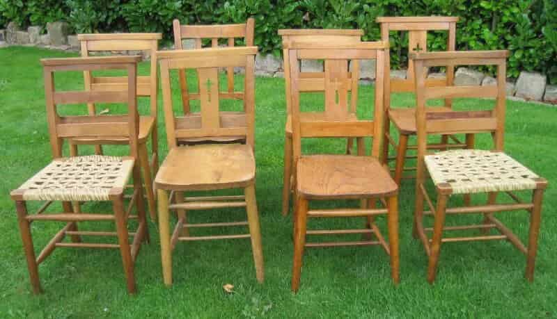 Set of 8 Antique Reclaimed Church Chairs