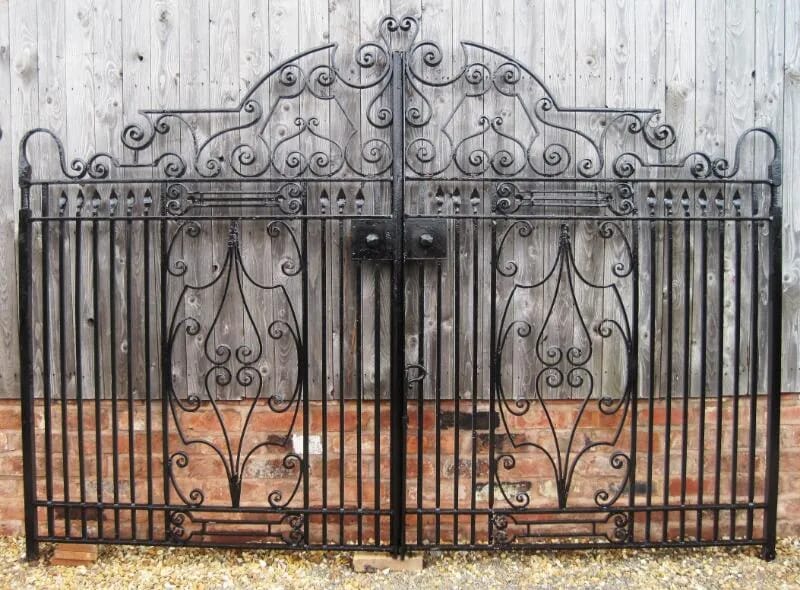 Pair of Salvaged Wrought Iron Art Nouveau Gates with all Fittings - 4711