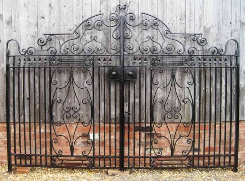 Pair of Salvaged Wrought Iron Art Nouveau Gates with all Fittings