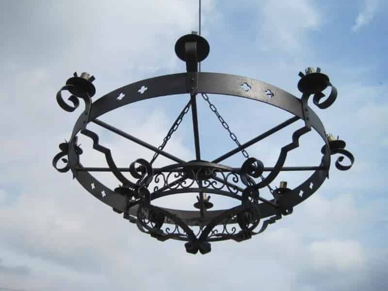 Large Antique Gothic Wrought Iron Chandelier