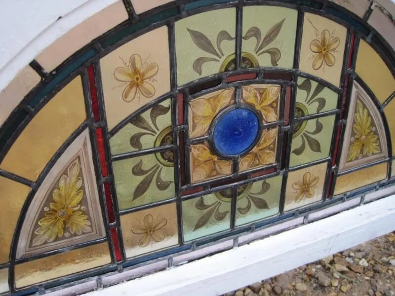 4 Antique Hand Painted Glass Half Moon Panels - 5141