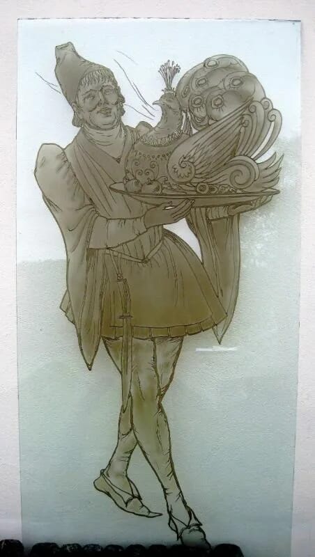Antique Acid Etched Glass Panel - Medieval Period - 5119