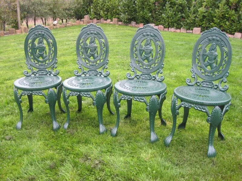 Set of 4 Vintage Painted Cast Iron Garden Chairs - 5124