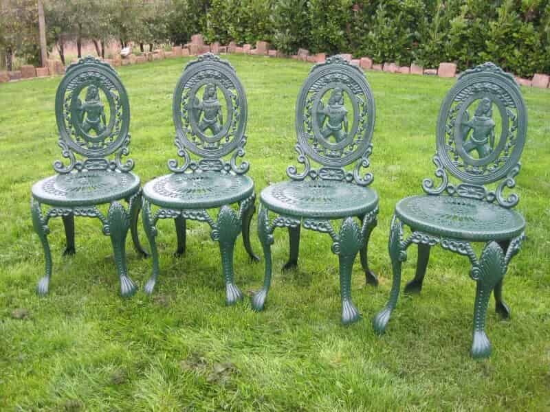 Set of 4 Vintage Reclaimed Cast Iron Garden Chairs