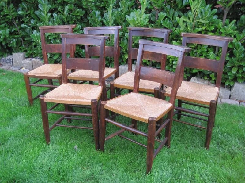 Set of 6 Rush Seated Church Chairs - 4996A