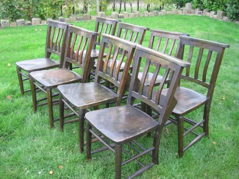 Set of 8 Elm Seated Church or Kitchen Chairs - 5163B