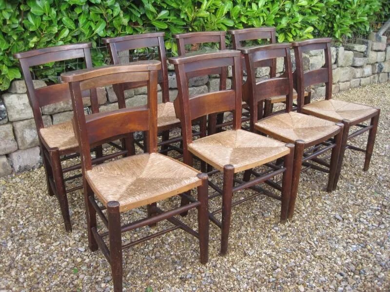 Set of 8 Rush Seated Church Chairs - 4996B