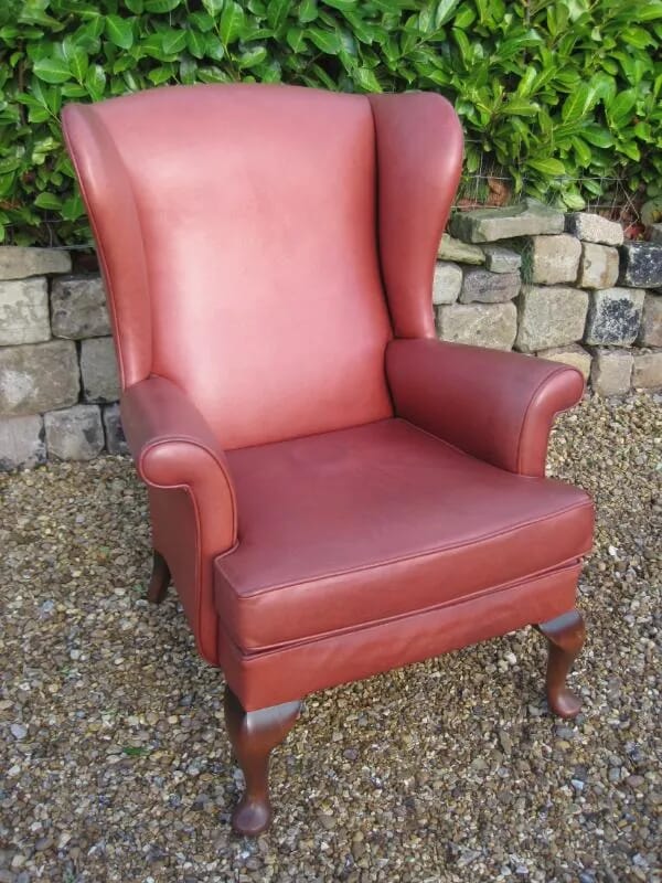 Antique Salmon Pink Leather Wing Back Chair - 5205