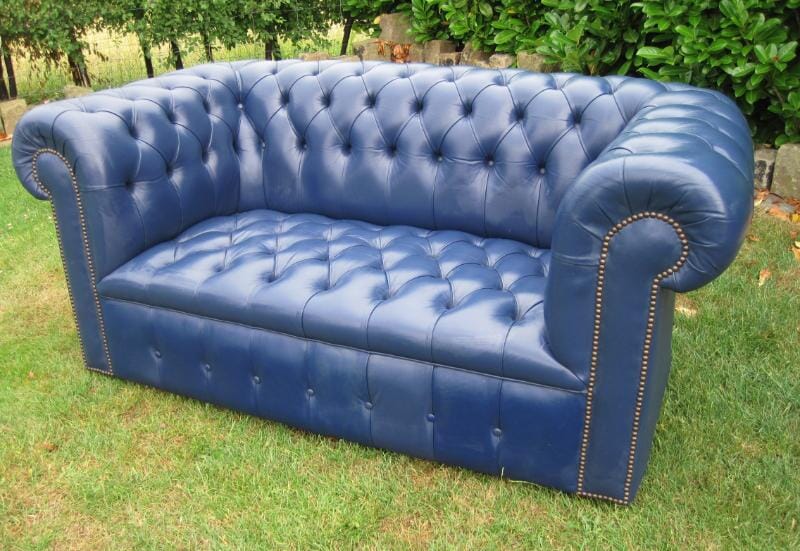 Antique Leather Chesterfield 2 Seater Blue Settee - 4907