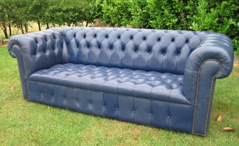 Blue Antique Leather Chesterfield 3 Seater Settee - 4908