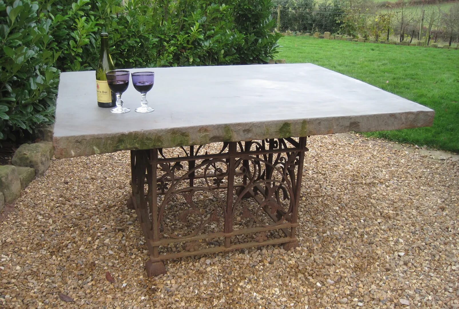 Forest of Dean Antique Stone and Wrought Iron Garden Table - 2481