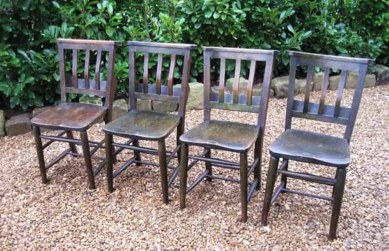 Set of 4 Elm Seated Church or Kitchen Chairs