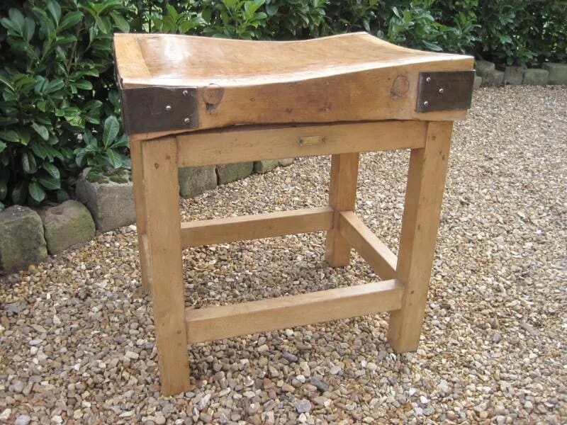Medium Antique Reclaimed Butchers Block on Original Stand - 4947