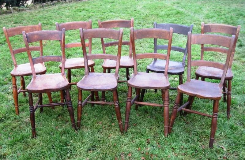 Set of 9 Unique Kitchen Chairs from Chatsworth House - 5146