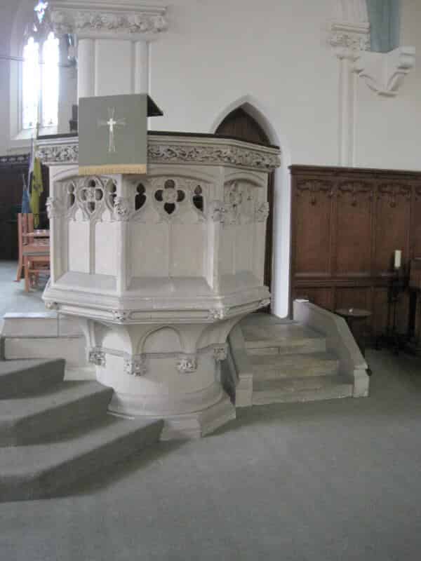 Antique Reclaimed Complete Stone Church Pulpit With Steps