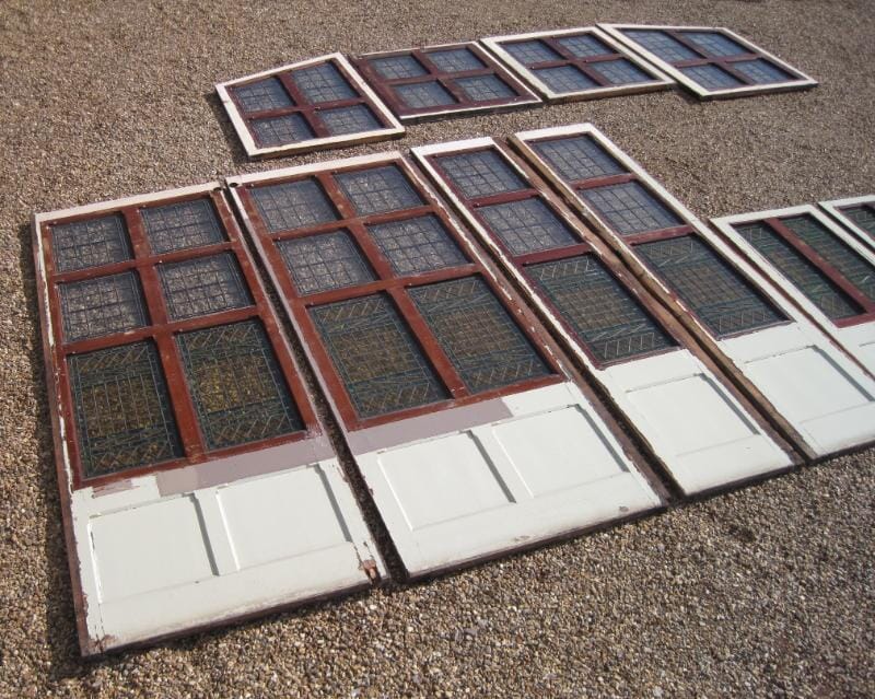 Antique Pitch Pine Painted Glass - Room Dividing Screens - 4611