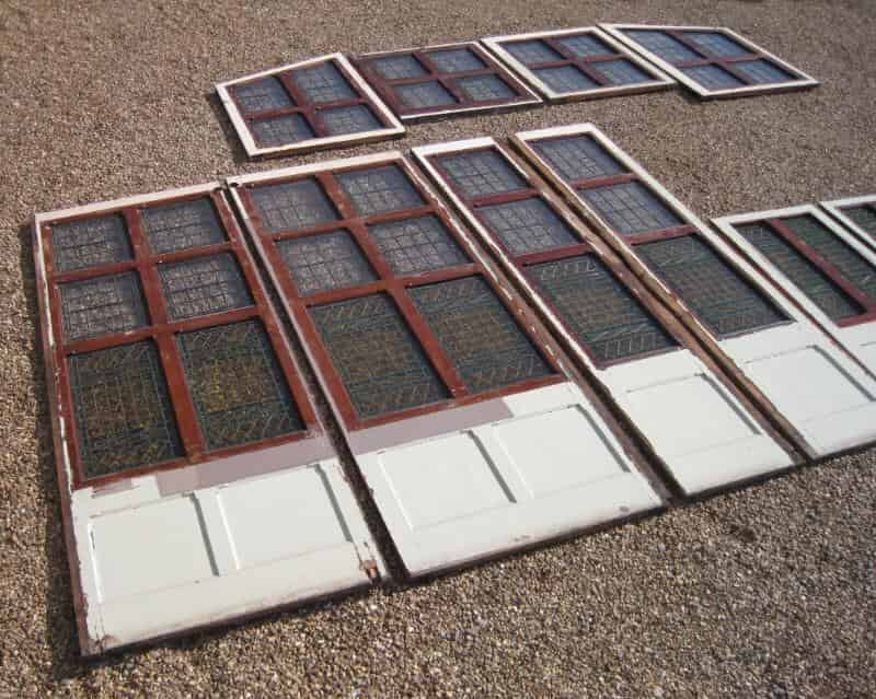 Antique Pitch Pine Painted Glass - Room Dividing Screens