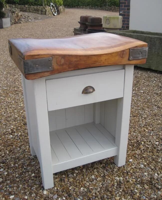 Antique Butchers Block on Painted Base - 4695