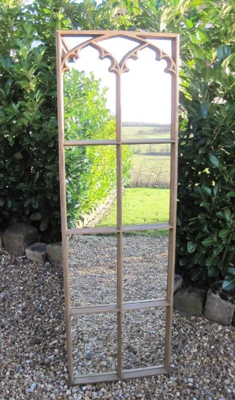 Antique Victorian Cast Iron Gothic Window Frame Mirror - 5153