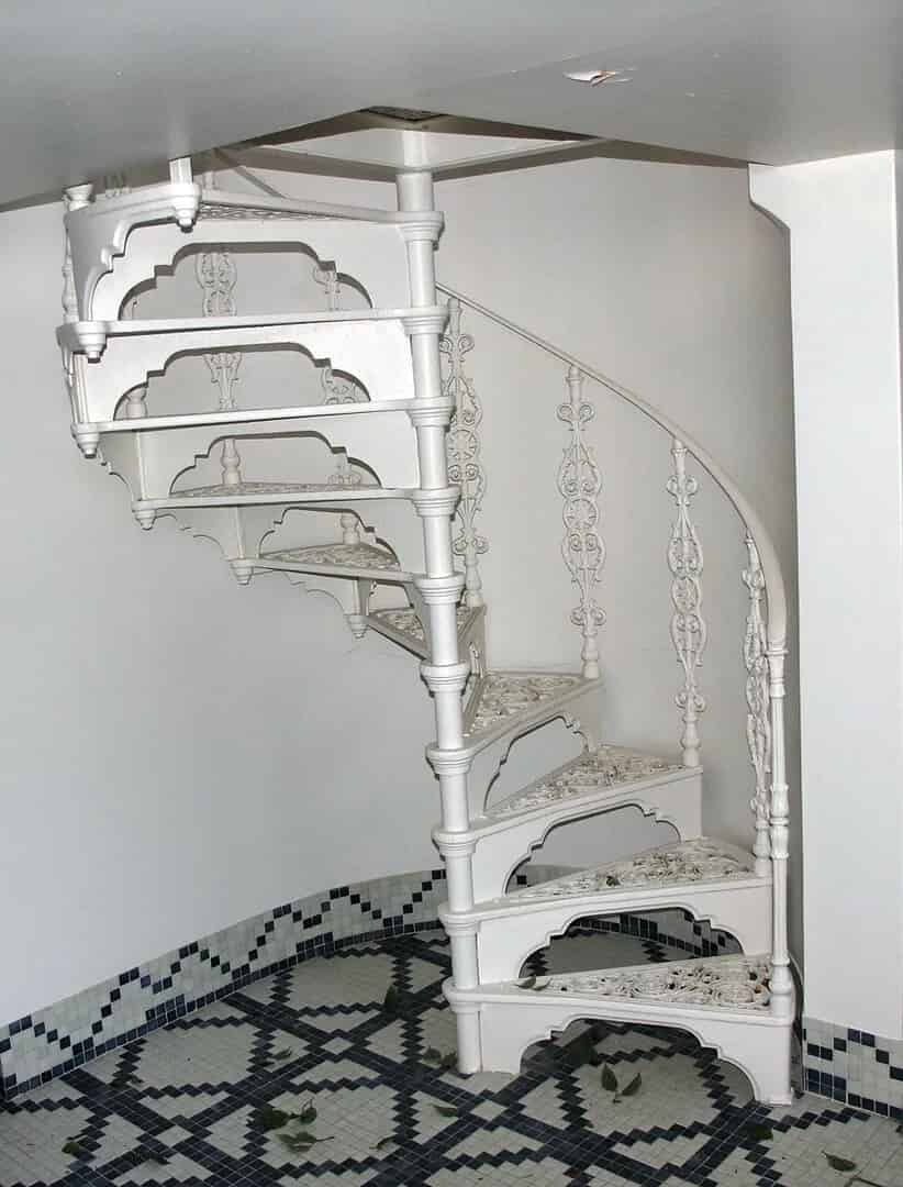 Antique Reclaimed Cast Iron Spiral Staircase with 3 Top Rails