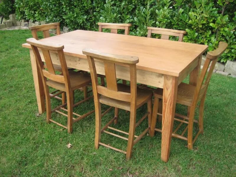 Pitch Pine Farmhouse Table and 6 Church Chairs - 5302B