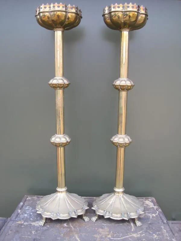 Pair of Victorian Gothic Brass Acolyte - 5238