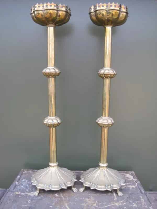 Pair of Victorian Gothic Brass Acolyte