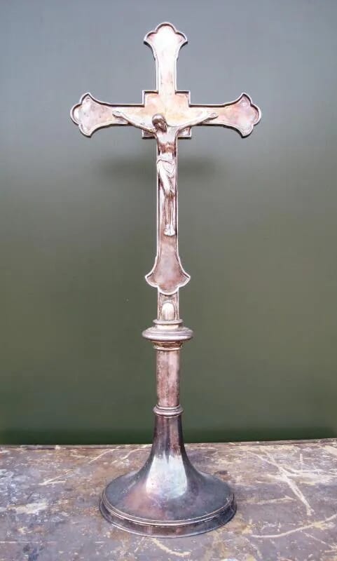 Antique Silver Plate Altar Crucifix - 5240