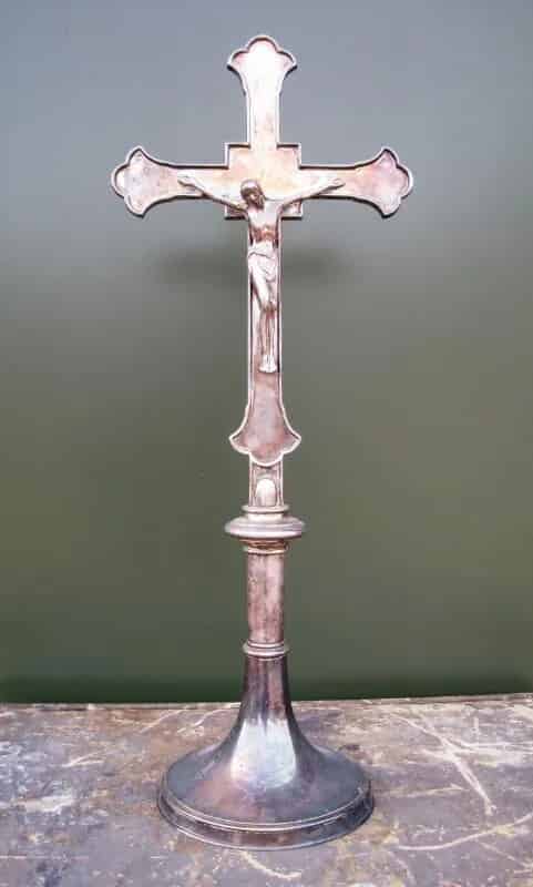 Antique Silver Plate Altar Crucifix