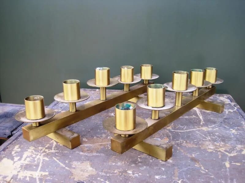 Pair of Brass 5 Branch Altar Candlesticks - 5244
