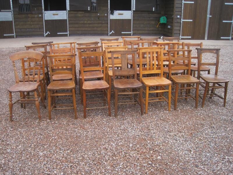 Set of 28 Antique Kitchen School or Church Chairs - 5394