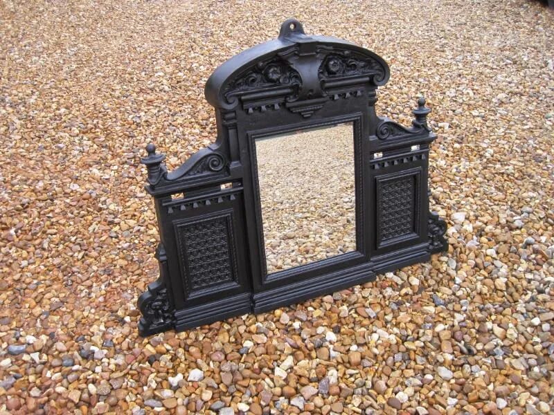 Original Antique Cast Iron Fireplace Overmantle Mirror - 5351
