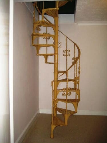 Tall Reclaimed Cast Iron Spiral Staircase with Top Rails - 5432