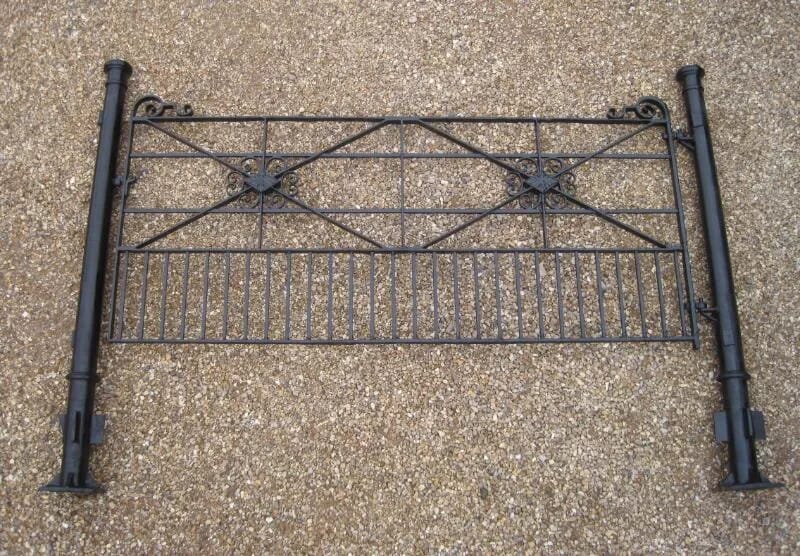 Antique Salvaged Estate Gate and Cast Iron Posts - 5330