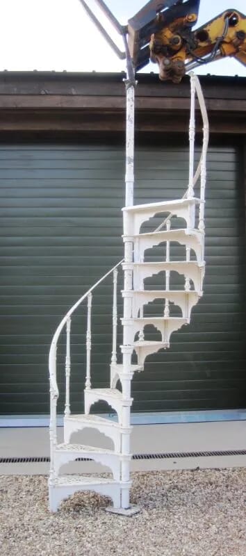 Reclaimed Cast Iron Spiral Staircase with 2 Curved Rails - 5383
