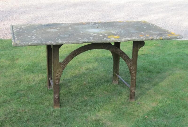 Antique Stone Garden Table on Iron Base - 5325