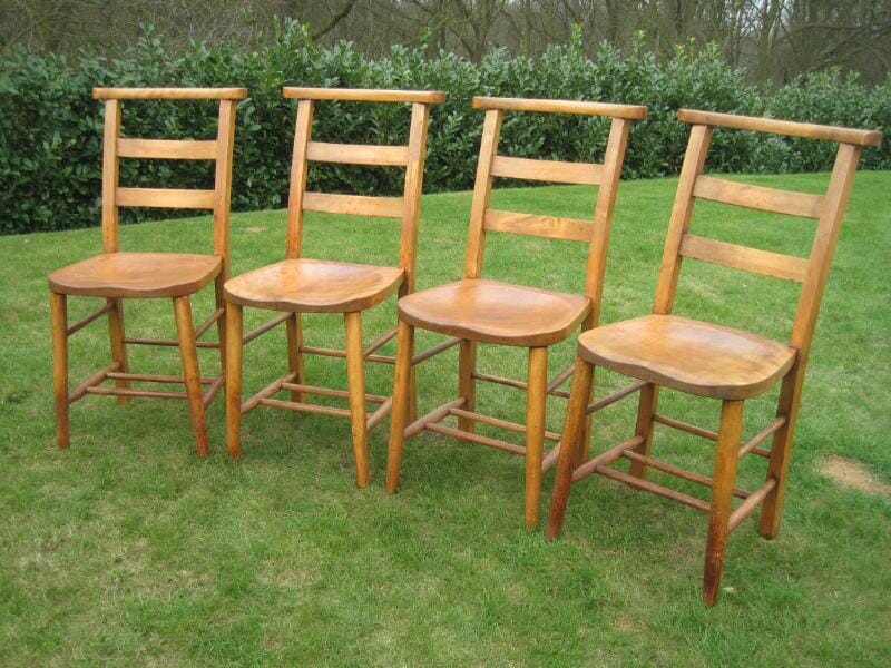 Set of 4 Original Reclaimed Traditional Church Chairs - 4732B